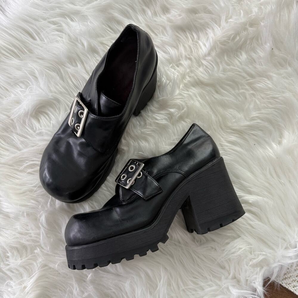 Lower East Side | Vintage Y2K Black Mega Platform Chunky Booties Mary Jane Shoes - Picture 2 of 11